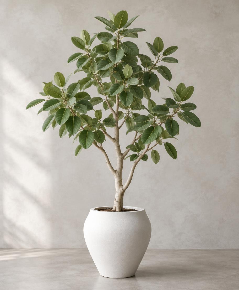 Ficus Audrey tree in a white ceramic pot