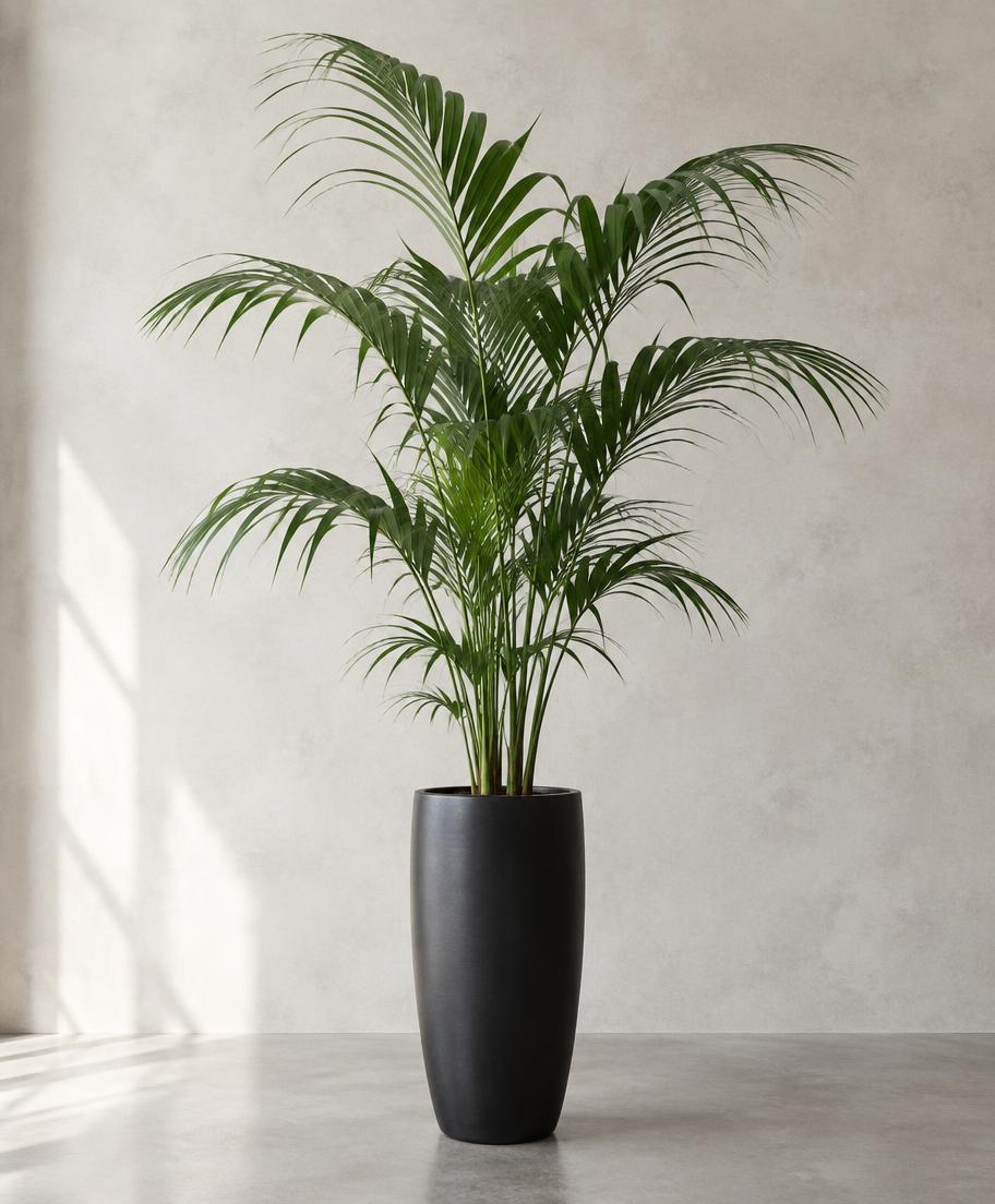 Kentia palm in a matte black planter