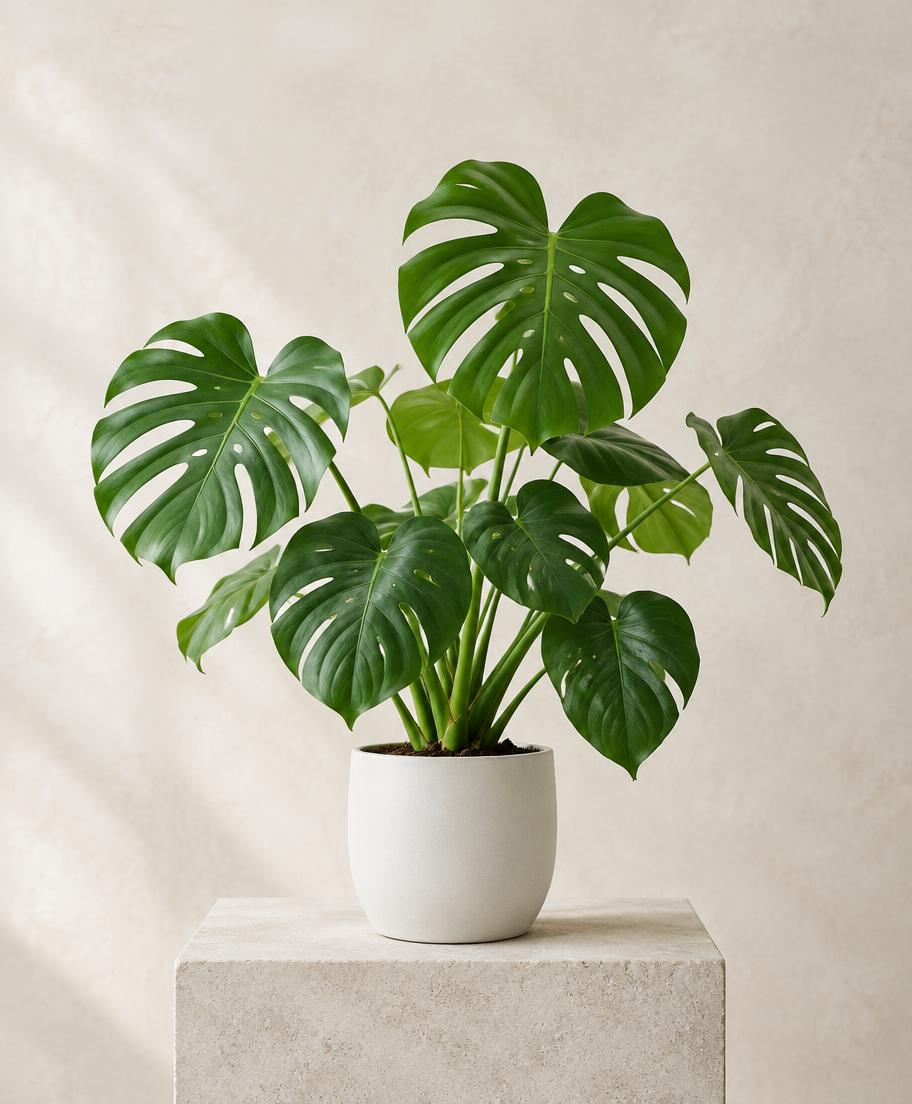 Monstera plant in a small white pot