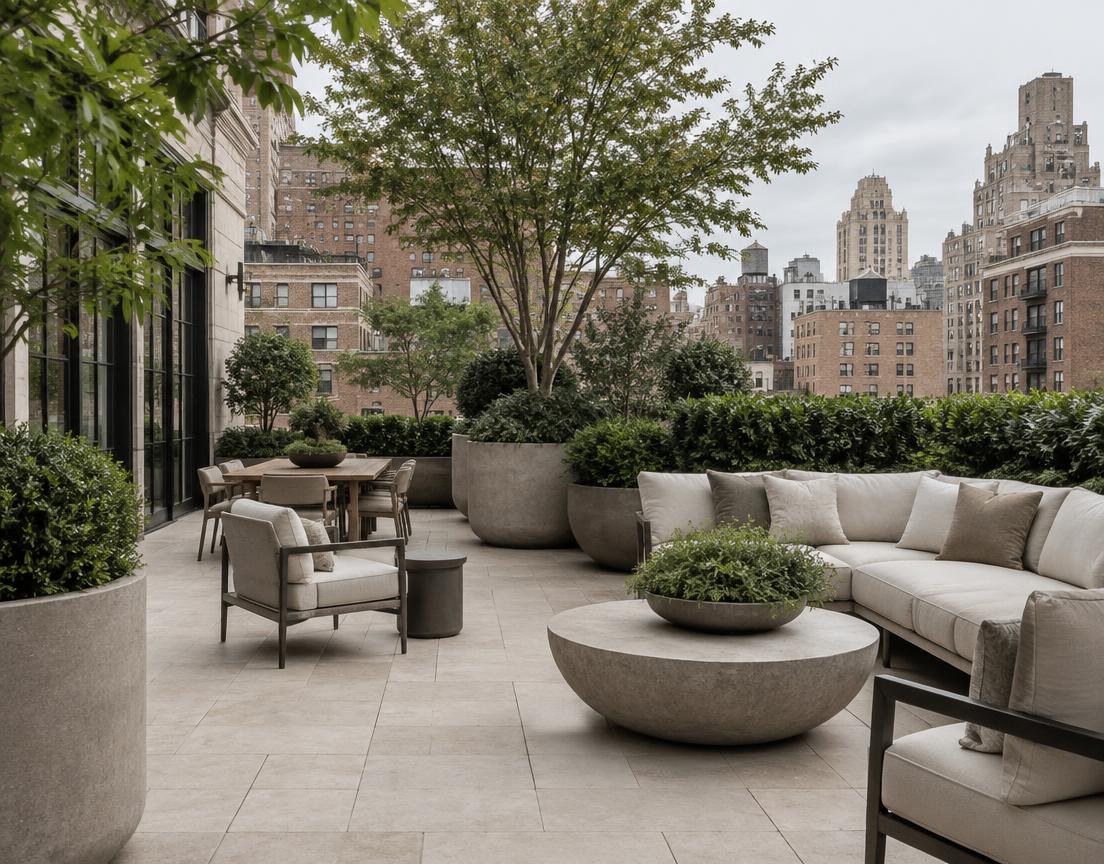 Concept New York terrace with planted trees